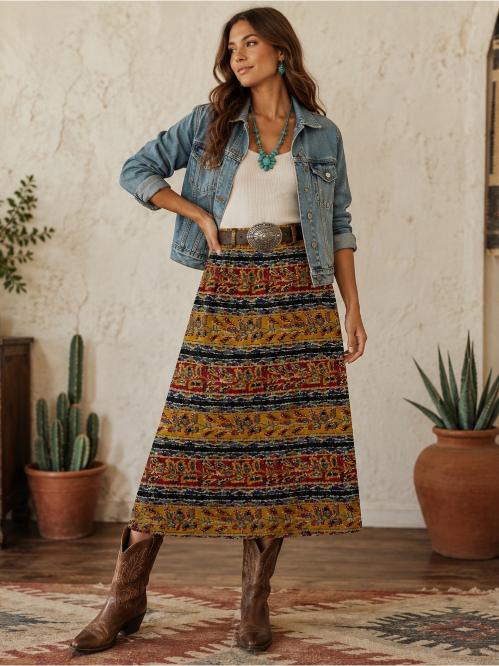 Vintage Susan Bristol Cotton Midi Skirt Size 12 Southwestern Tribal Print